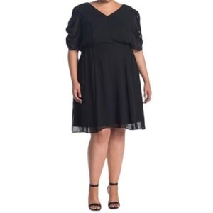 Julia Jordan V-Neck Chiffon Dress In Pitch Black Size 20 W